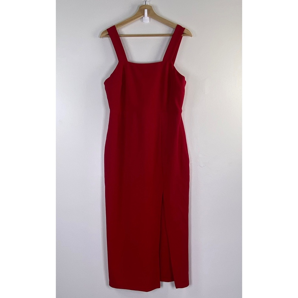 Petal & Pup Hyatt Square Neck Midi Dress 12 Red Slit Cocktail Party Sirencore